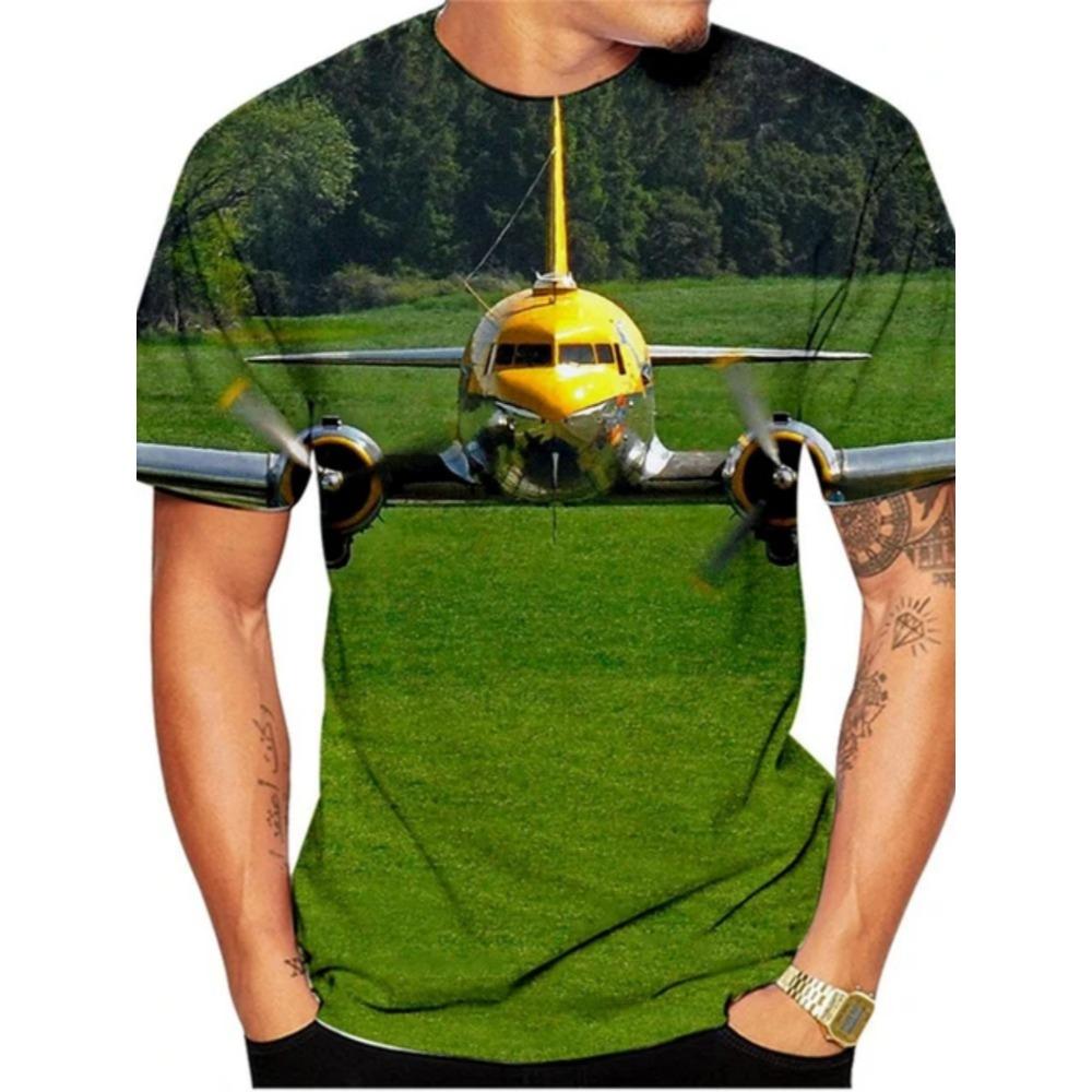 Simple Fashionable Airplane Graphic 3d Printed T-shirts Men Summer Loose Comfortable Plus Size Short Sleeved T-shirts