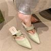 Baotou matcha high-heeled sandals spring new one-word pointed fashion single shoes women's thick-heeled slippers