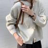 Damen Strick-Cardigan im koreanischen Stil mit Rundhalsausschnitt - Einreihig, Unifarbe, Lockere Passform, Pullovermantel für Herbst/Winter.