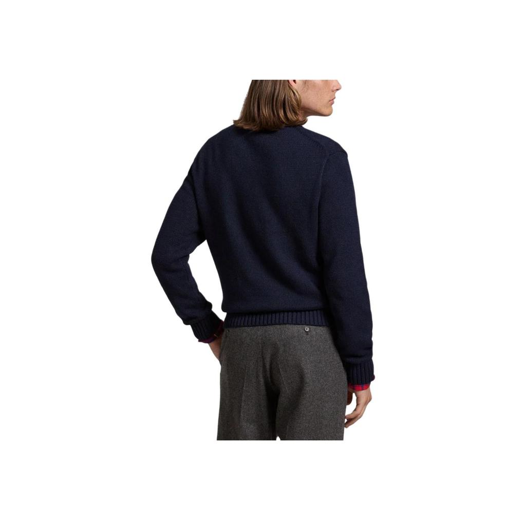 Polo Ralph Lauren Cartoon Pattern Letter Crew Neck Long Sleeve Pullover Sweater Men Sweater Navy-Blue 710952384-001