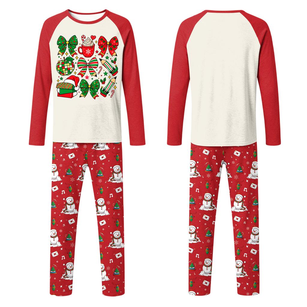 Christmas Print Family Matching Pajama Set with Long Sleeve Round Neck Top and Pants for Parents and Kids