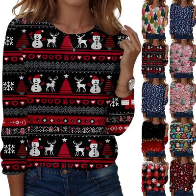 Women's Fashion Casual Long Sleeve Christmas Printed Round Neck Top