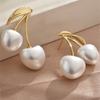 French Style Cherry Pearl Earrings Unique Cream Cherry Pearl Earrings For Sensitive Skin Daily Wear Special Occasions