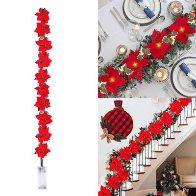 LED Tree Ornaments Christmas Poinsettia Flowers Indoor Garland