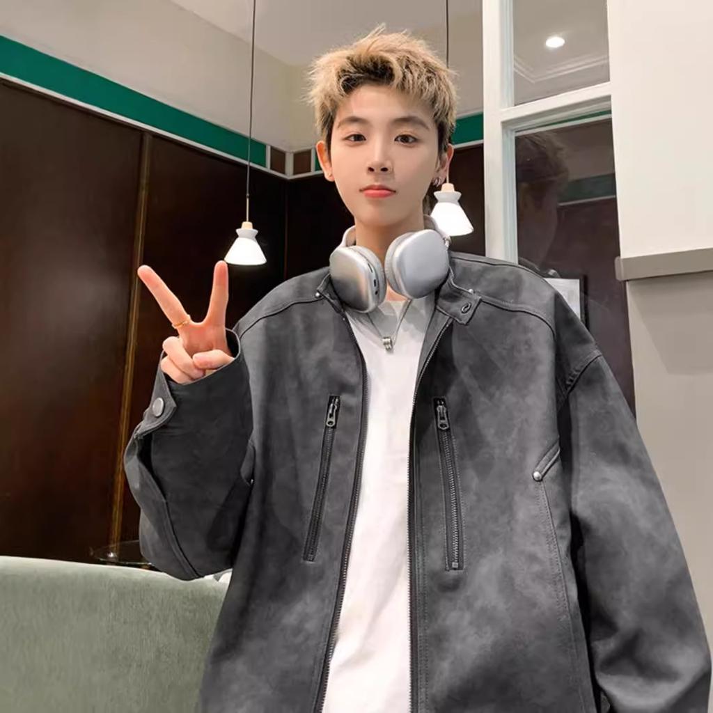 Motorbike Jacket Men's New Autumn Loose Retro Washed Pilot Pu Leather Jacket