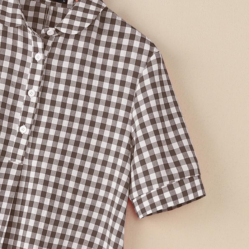 ZANZEA Damen Turn-Down-Kragen Kurzarm Lässiges kariertes Print-Kleid