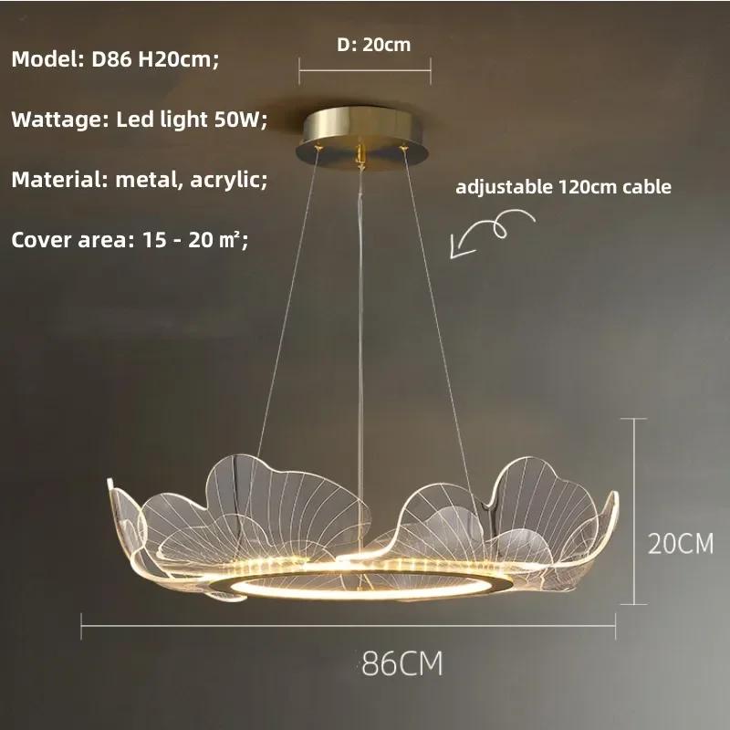 Modern Minimalism Hanging Lamp Ginkgo Acrylic Led Lustre Pendant Lights Gold Metal Dimmable Chandelier Light Living Room