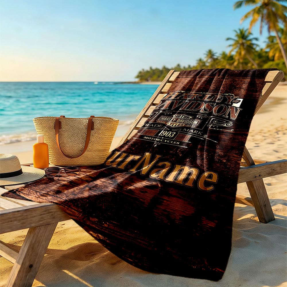 Harley-davidson Motorcycles Customize Text Beach Towel Soft Durable Quick-Dry Perfect for Traveling Yoga Camping and Swimming