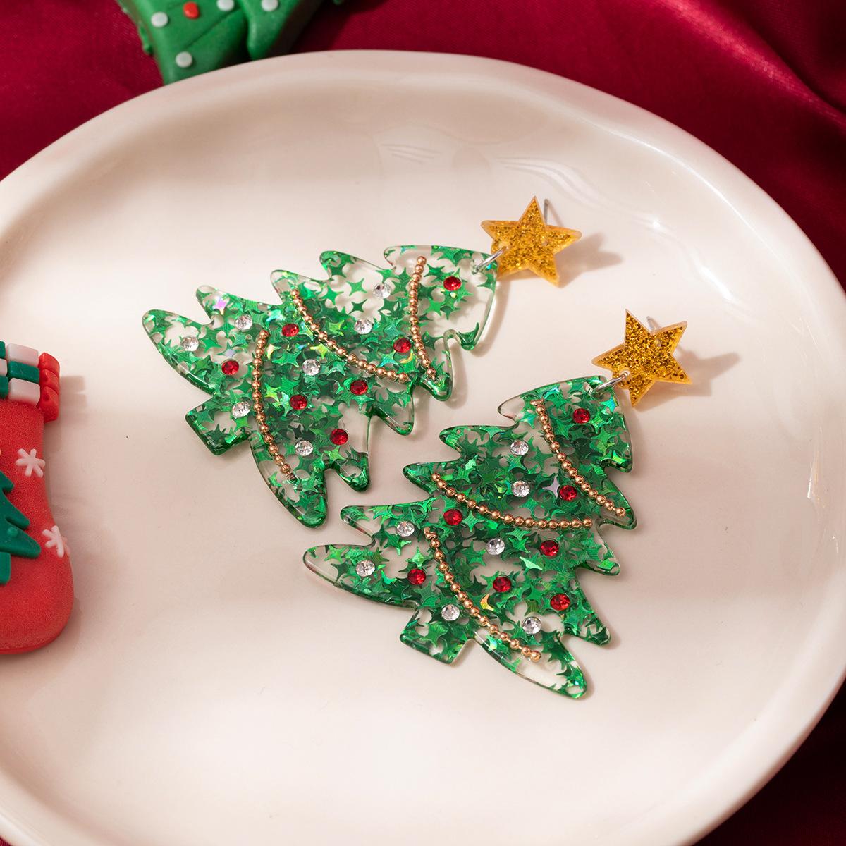 Christmas Fashion Trend Christmas Tree Diamond Bead Chain Earrings Delicate Sequins Stars Creative Design Earrings Women