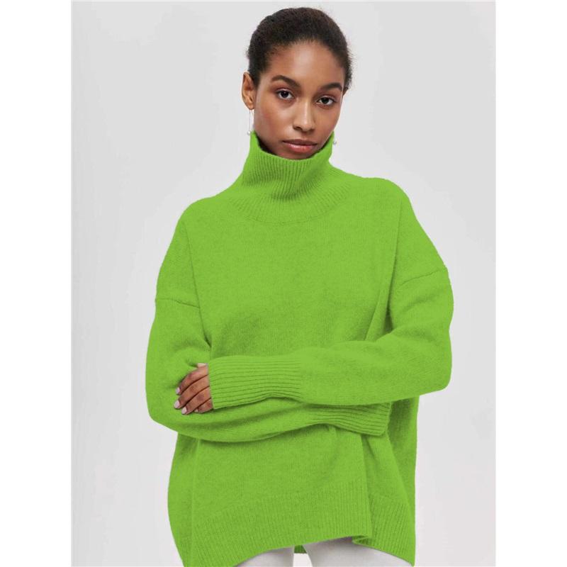 Maglione da Donna Casual a Maglia Larga Girocollo Manica Lunga Tinta Unita Pullover Morbido Caldo Lavorato a Maglia per Autunno Inverno Uso Quotidiano