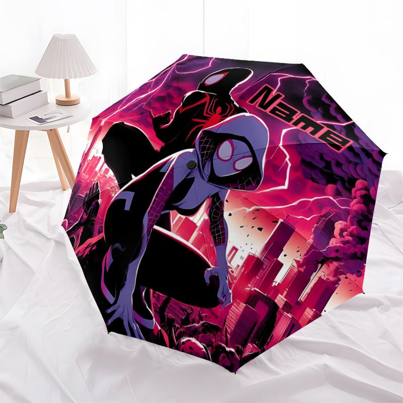 1pc Spider-Man: Into the Spider-Verse Custom Name Automatic Folding Umbrella - Compact 8-Rib Design, Durable Plastic & Iron, Daily Use 033