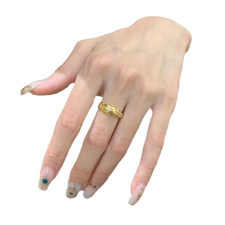 Starburst Micro-Pave Open Ring: Versatile Chinese Tide Style for Women