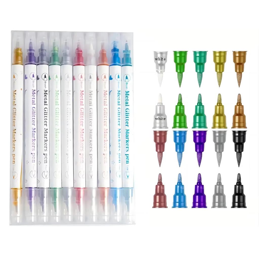 10 Pcs Acrylic Double-head Marker Pen Art Painting Doodle Nail DIY Waterproof Mark Pen Adult, Student, Children's Supplies