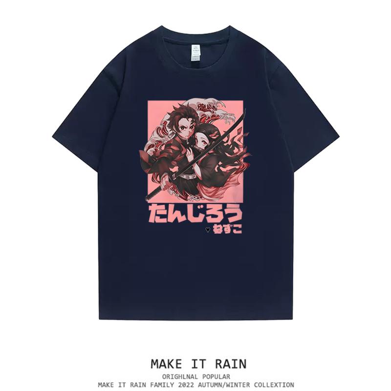 Ghost Exterminating Blade Two Dimensional Animation Peripheral Fun Men's and Women's Crew Neck Retro T-Shirt Summer Clothing