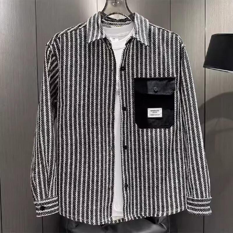 Men's Striped Casual Shirt: Trendy Light Luxury Outdoor Fashion Jacket