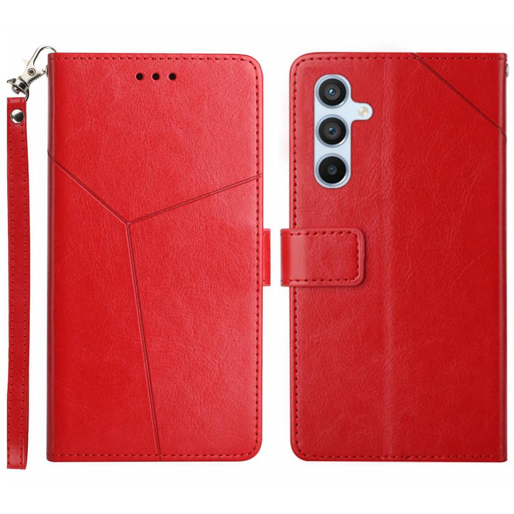For Samsung Galaxy A16 5G/A16 4G Case with Wrist Strap Y Shaped Lines Imprint Leather Phone Cover