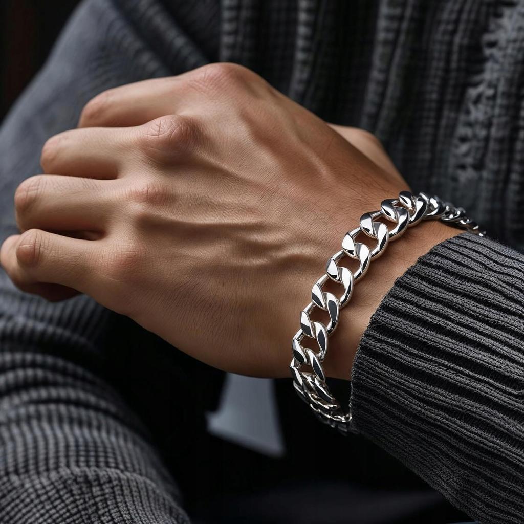 FULL Silver Men' Bracelet 925 SILVER Thick 8mm DIAMOND