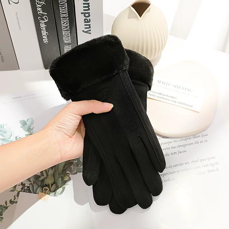 Warm Winter Gloves for Women, Fleece-Lined, Thickened, Cute, for Cycling, Cold-Proof, Windproof, Touch Screen Compatible