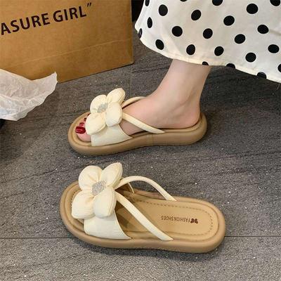 Stepping On Shit Slippers Female Summer Wear 2025 New Fairy Wind Flat-bottomed Flowers with Skirt One-word Beach Sandals