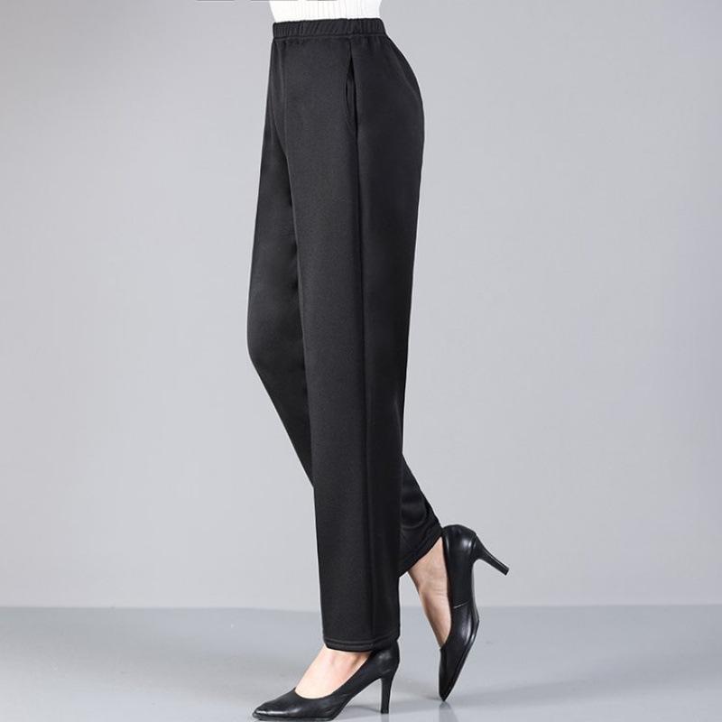 5XL Autumn and Winter Plus Velvet Casual Pants Elderly Women's Pants Loose High Waist Elastic Waist Warm Straight Pants