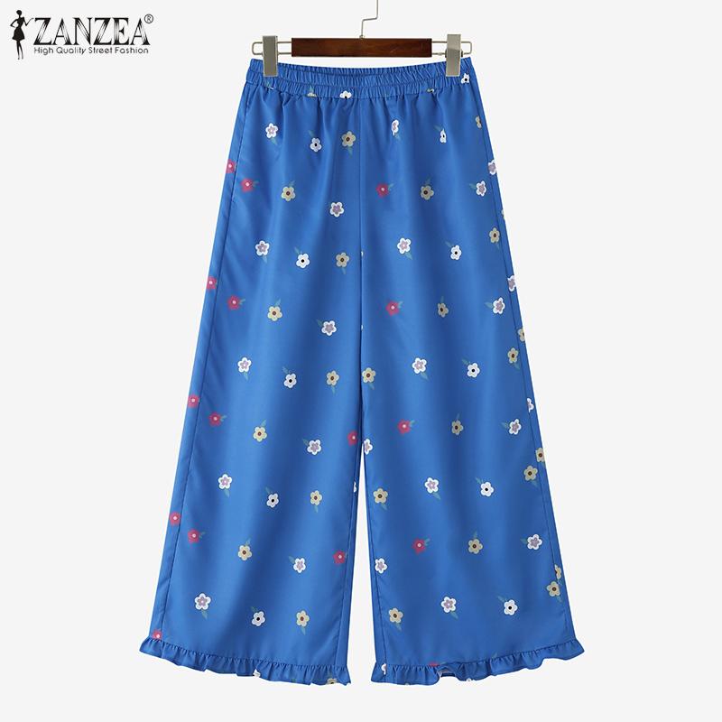 ZANZEA Women Casual Elastic Waist Loose Floral Print Pants