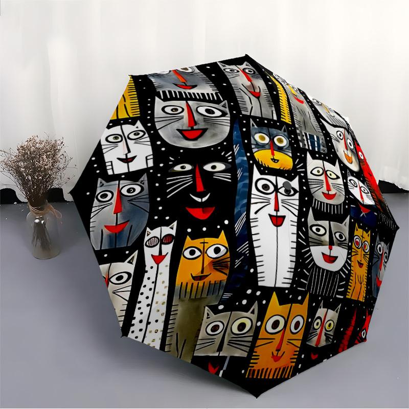 1pc Cat Party Automatic Open/close Umbrella, 8-Rib Sturdy Structure, Auto Folding/Opening, Portable Travel Umbrella for Women,149