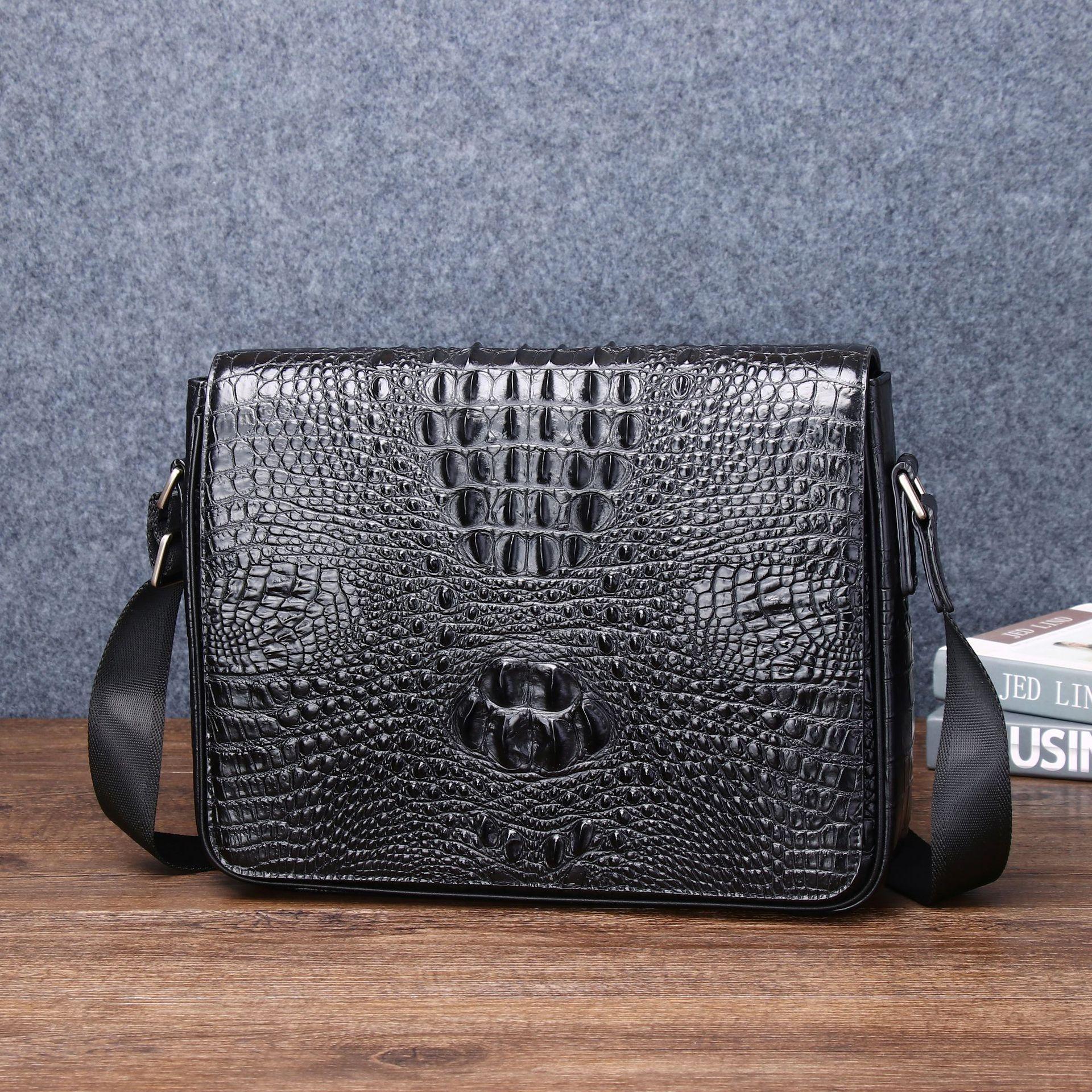 

Горизонтальная мужская сумка с узором крокодиловой кости, классическая кожаная сумка-мессенджер через плечо, рюкзак для улицы чёрный