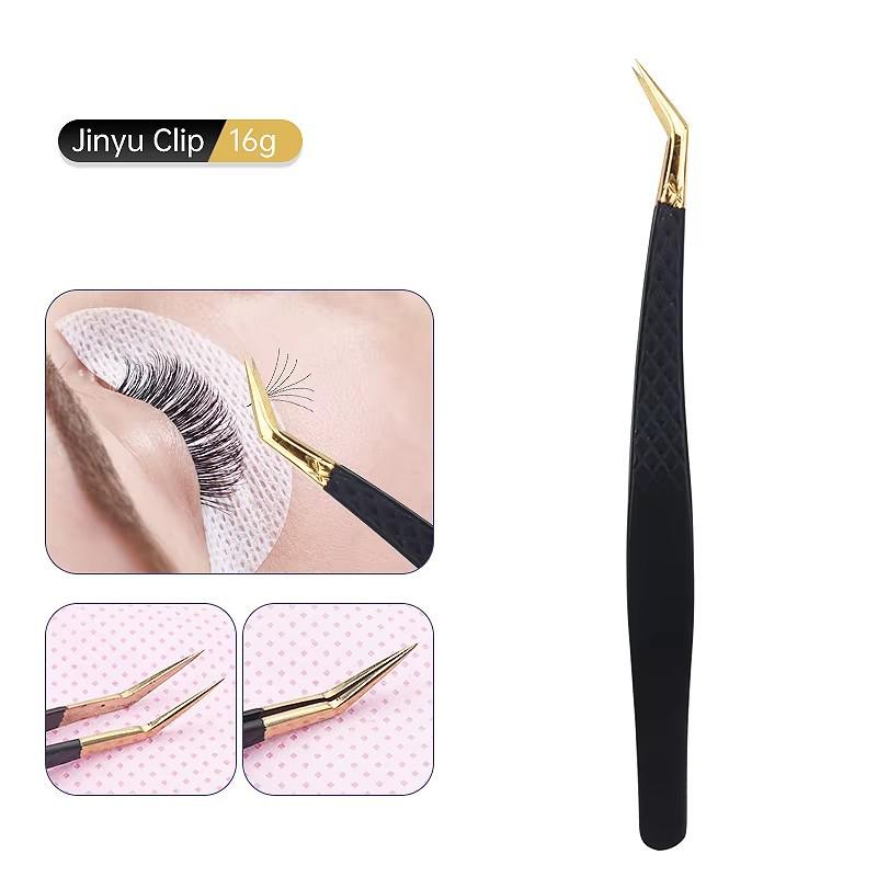 Black Gold Pattern Stainless Steel Eyelash Tweezers for Precision Eyelash Extension
