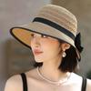 French Straw Bonnet Cap for Women Sun Visors Ribbon Bow Summer Bucket Hat Fedoras for Beach