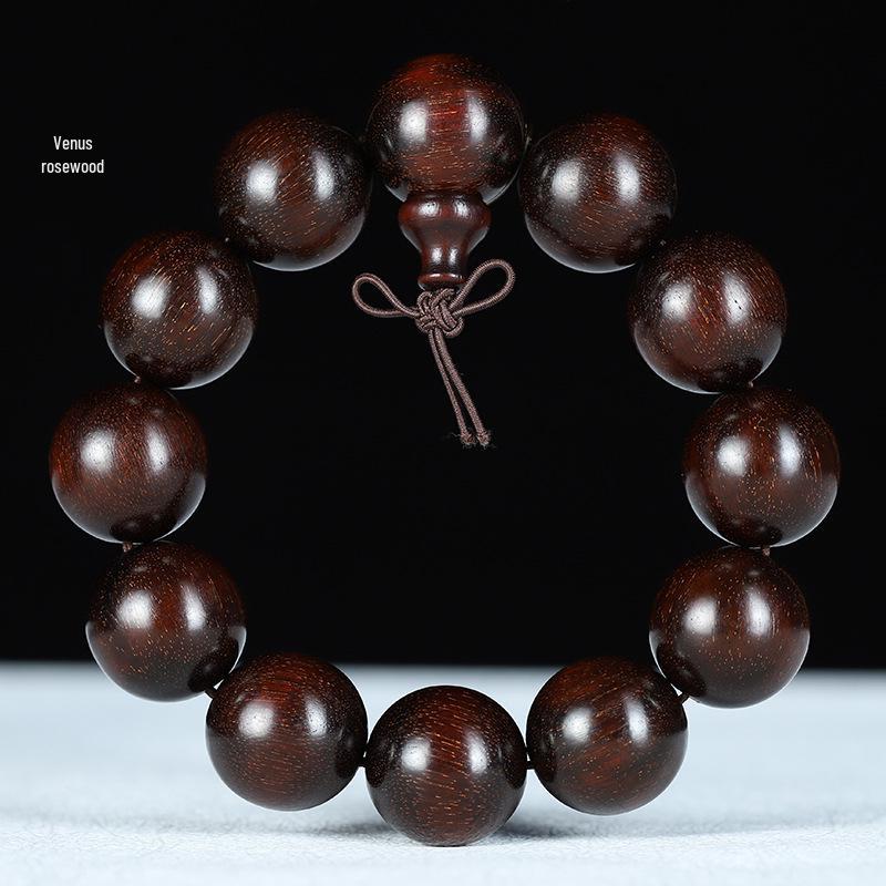 Men's Small-Leaf Red Sandalwood & Green Sandalwood Bracelet with Yellow Rosewood and Ebony Buddhist Beads 2.0".