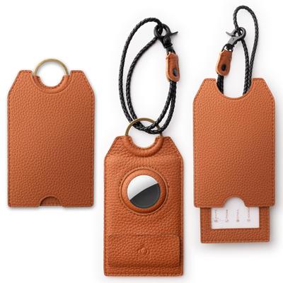 XGUO Leather Luggage Tag, Name Tag, Luggage Tag, Leather Bag Tag, Compatible with AirTag, Anti-Loss, Slim Name Tag Design, Protective Cover, Strap, Mi