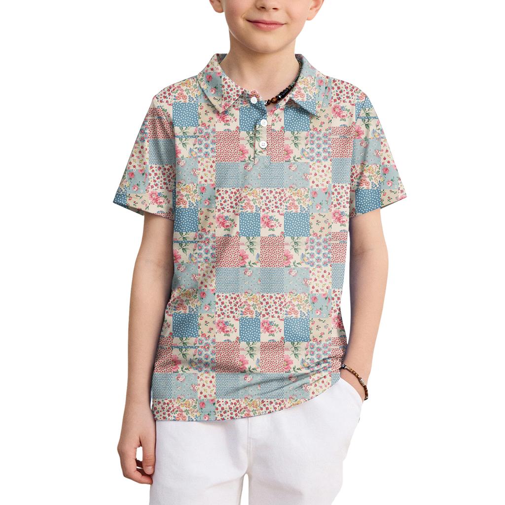Kids Short Sleeve Polo Shirt Quick Dry Breathable Fabric Button Down Collar Lightweight Design Suitable for Outdoor and Indoor Activities