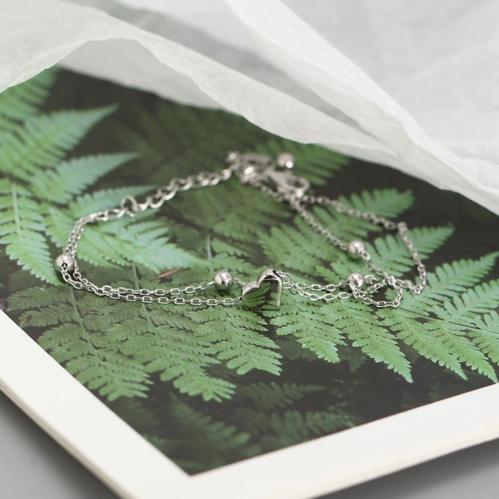 YHB020 S925 Sterling Silver Heart Pendant Bracelet - Korean Style Summer Jewelry for Women