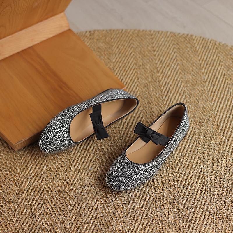 Krazing Pot crystal beading Fashion Spring Size 42 41 Low Heels Women round Toe Shoes Ballet Dance Shallow Flats