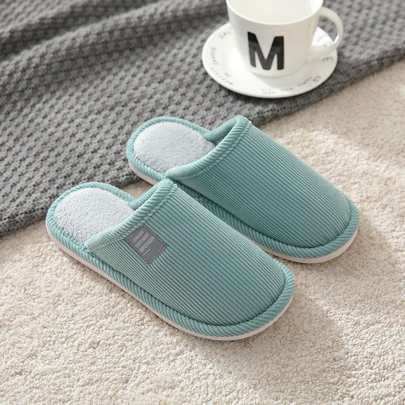 Fashion Concise Mix Color Cotton Slippers Women Indoor Soft Bottom Corduroy Slippers Woman Winter Slip On Flat Heel Cotton Slides Lady