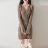 Women Sweater Dress 100% Wool V-neck Knit Long Pullover Winter Jumpers Wool Long Dress Female