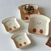 1 Cute Toast-Shaped Ceramic Plate Korean Ins Cartoon Tableware For Home Afternoon Tea Dessert Cake Snack Plate