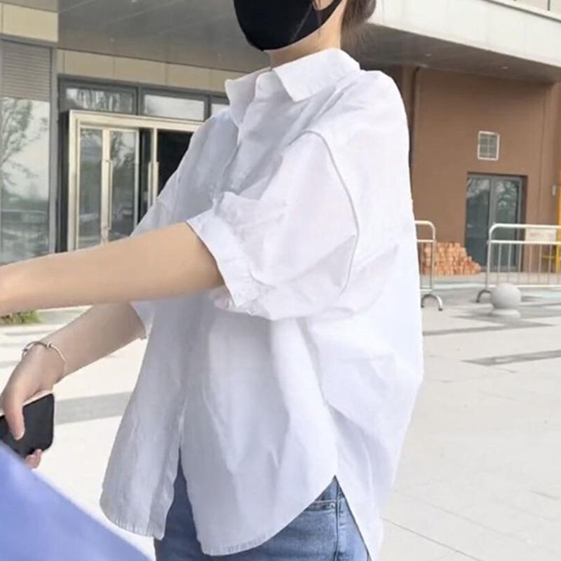 Women Loose Solid Half Sleeve Casual Blouse Shirt For Daily Commute