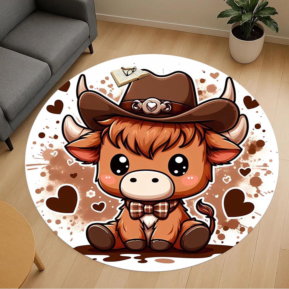 1pc Cowboy, Calf Pattern Office Round Rugs, Under Chair Round Rugs for Living Room, Bedroom, Bathroom Decoration Carpet 091861