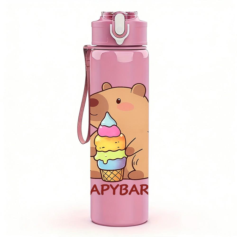 1PC Capybara Rodent Animal Cute Cartoon Print 750ml Color Plastic Sports Water Bottle Leakproof Flip Straw Lid Suitable for Sports Office Home Use