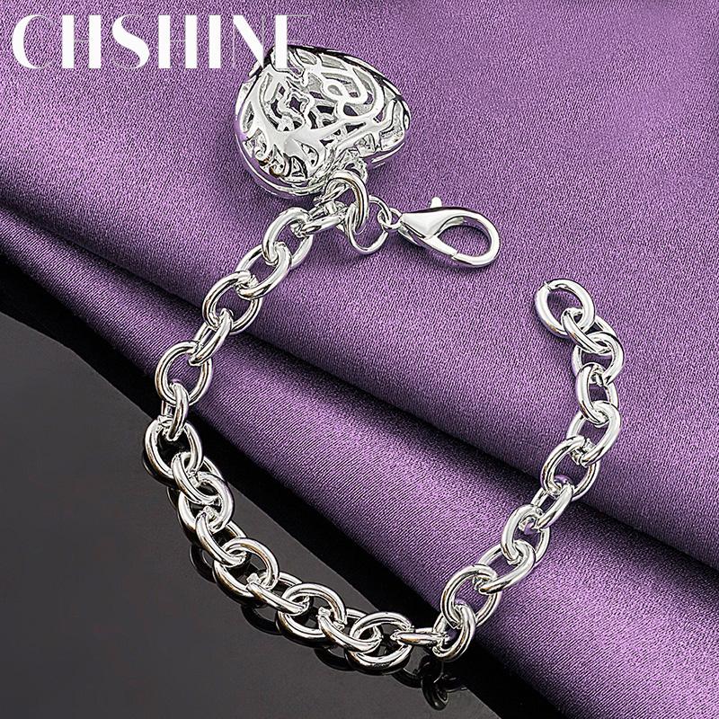 CHSHINE 925 Sterling Silver Charm Hollow Heart Bracelet for Women Wedding Party Fashion Jewelry