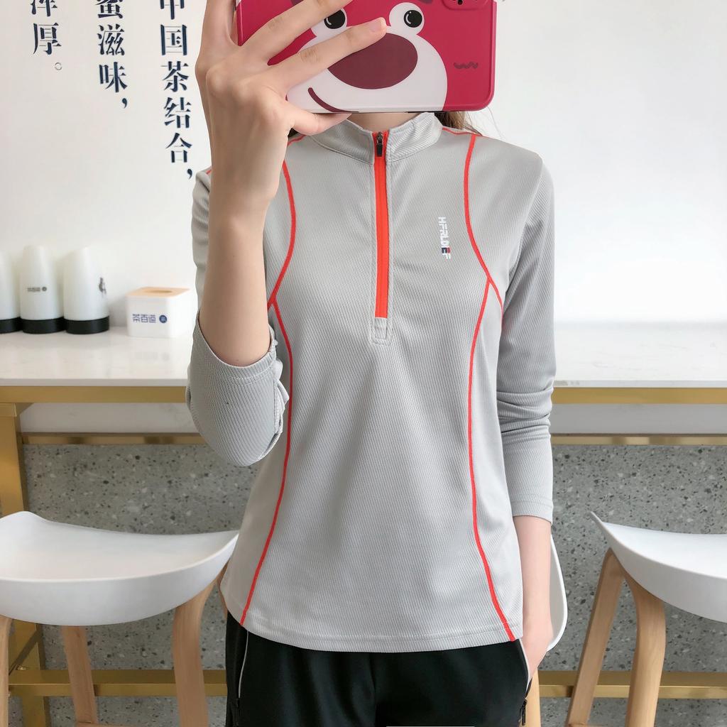 Spring and Autumn Outdoor Ice Silk Sports Skin Clothes Quick Drying Women's Running Fitness Thin Mountaineering Breathable Stand Collar Quick Drying