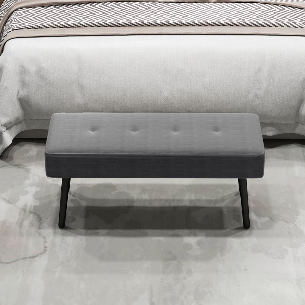 End of Bed Bench, Corduroy Bedroom Bench with Thick Padding and Steel Legs, Tufted Window Seat for Entryway, Living Room, Grey