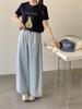 Ting Lan White Cow Elastic Loose Wide-Leg Slimming Casual Nine-Point Pants
