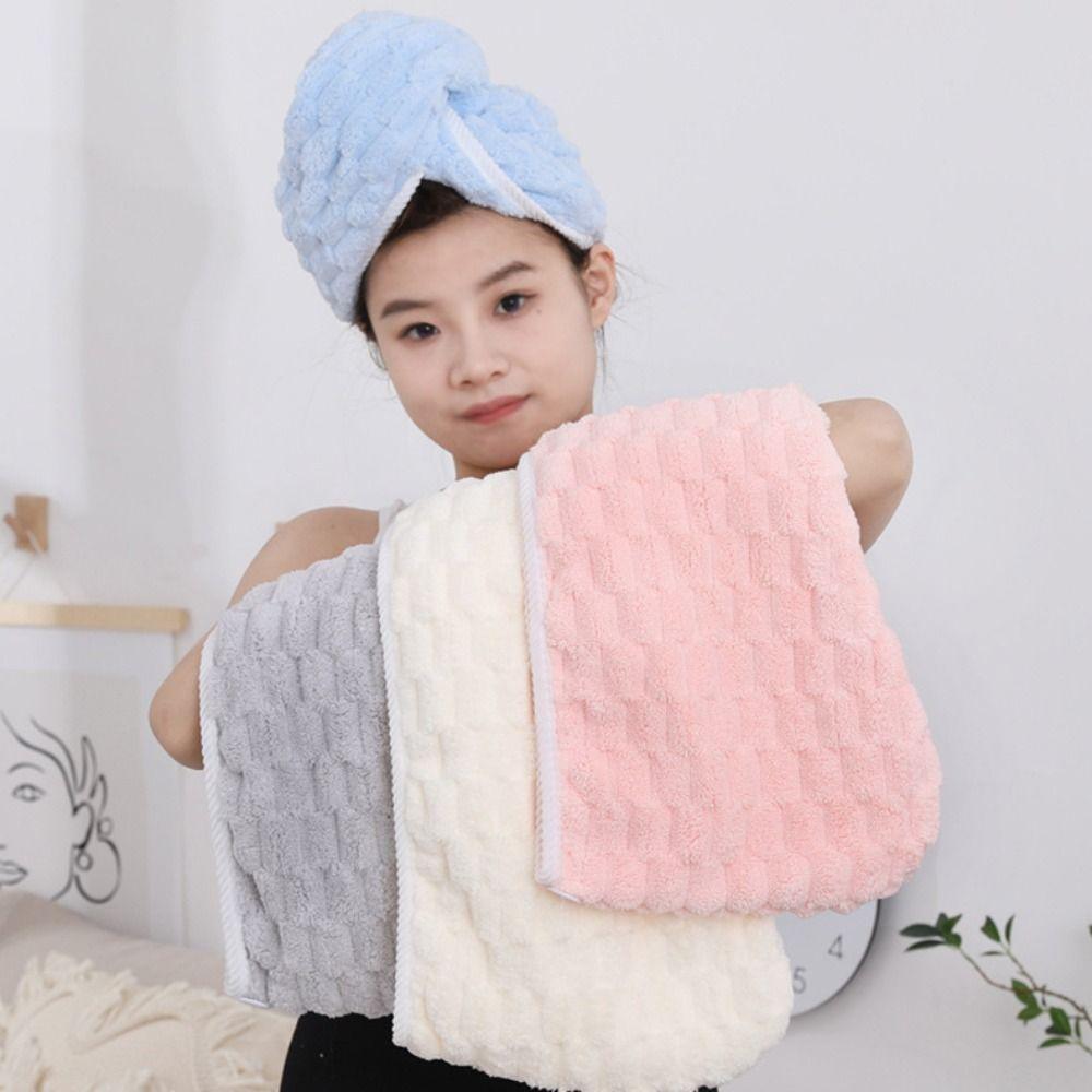 Quick-Drying Dry Head Hair Towel Towel Bath Hats with Button Microfiber Hair Drying Cap  Women