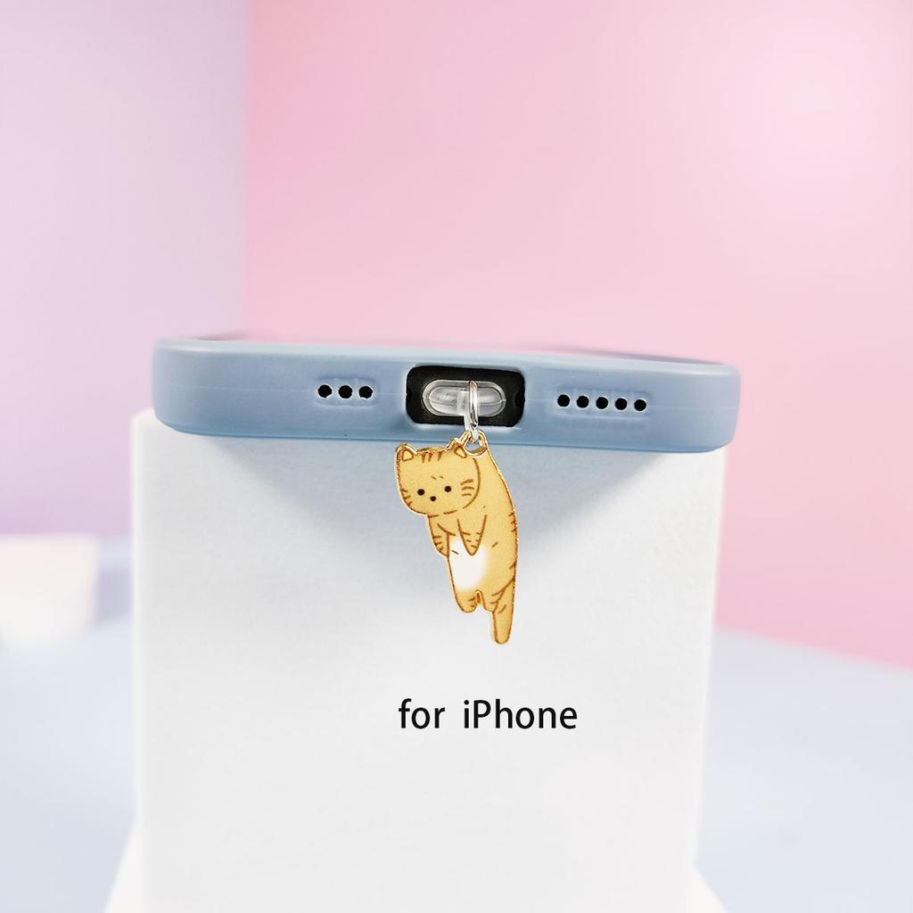 Ένα βύσμα σκόνης για κινητό γάτας κατάλληλο για iPhone για Samsung βύσμα σκόνης διεπαφής Type-C αξεσουάρ ανάρτησης τηλεφώνου χαριτωμένη γάτα