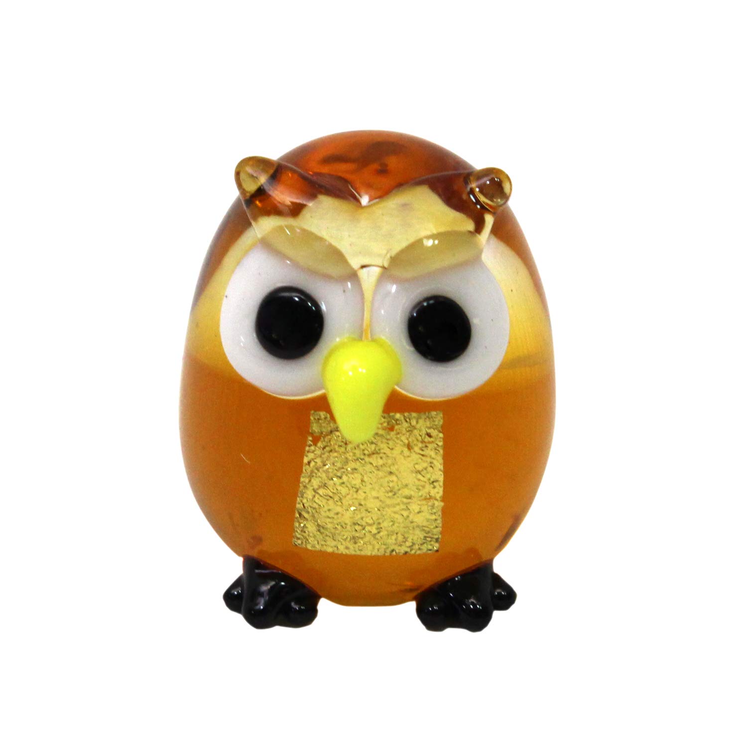 

Four Cart Owl Figurine, Brown, 1.9cm Long, Handmade Glass Craft, Gold Leaf Design, Good Fortune, CYK237
