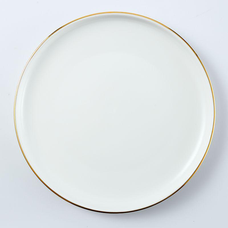 Elegant Gold-Rimmed Ceramic Round Plate for Steak, Pizza, and Vegetables - Japanese Tableware