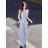 French Style Irregular Sleeveless Top & Wide-Leg Pants Set