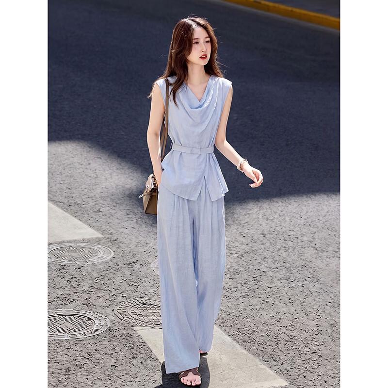 French Style Irregular Sleeveless Top & Wide-Leg Pants Set